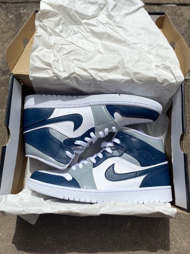 Navy Blue X Grey Jordan 1 Mid The Custom Movement In 21 Grey Jordans Nike Jordans Women Blue Jordans Navy Blue X Grey Jordan 1 Mid The Custom Movement In 21 Grey Jordans Nike Jordans Women Blue Jordans