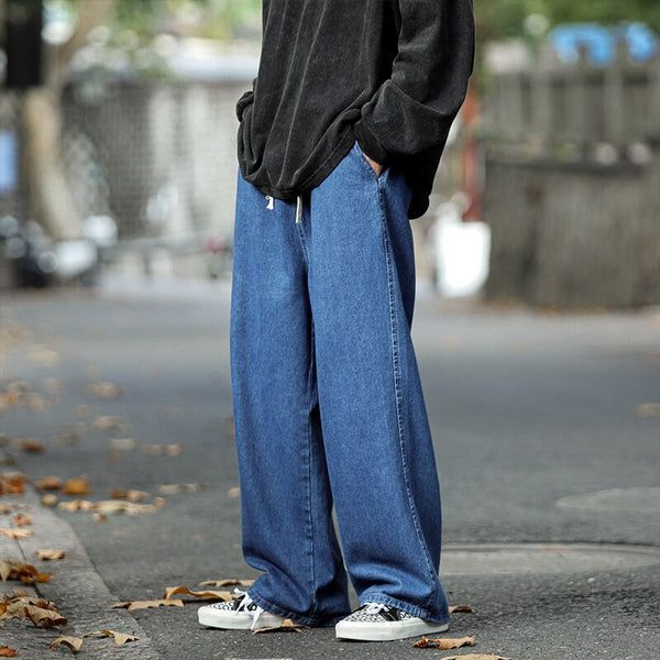 Baggy Jeans For Men Plus Size Loose Elastic Waist Denim Street Wide Leg  Pants