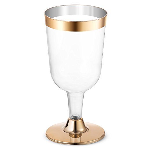 50-Pack Silver Rimmed Disposable Wine Glasses Goblet Cups for Parties Wedding