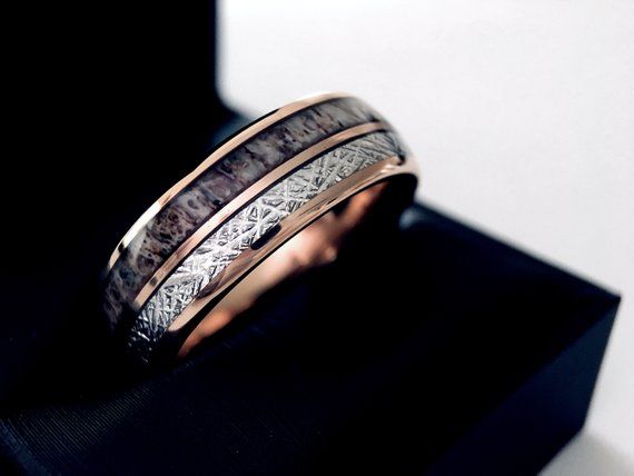 Mens Tungsten Ring Antler And Wood Wedding Band Mens In 2020