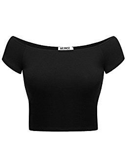 Huhot Womens Basic Off Shoulder Short Cami Crop Top Black Clothes Women Grease Outfits Grease Costumes