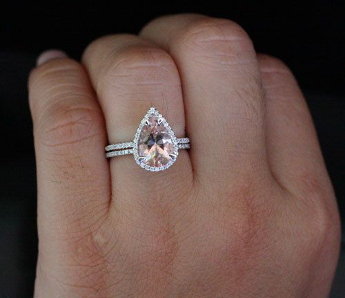 Morganite Engagement Ring Pear Wedding Set 14k White Morganite Engagement Ring Pear Wedding Set 14k White Gold With 12x8mm And Diamond In 2019 Rings