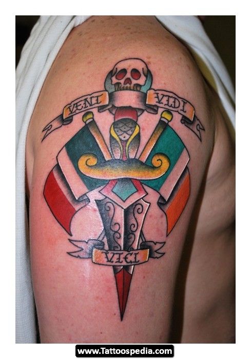 Coloured Symbols Of Italy Tattoo On Shoulder Coloured Symbols Of Italy Tattoo On Shoulder