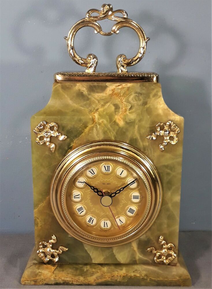 Vintage Onyx Battery Operated Mantel Clock Tel Art Made In Italy Onyx Battery Operated Mantel Clock