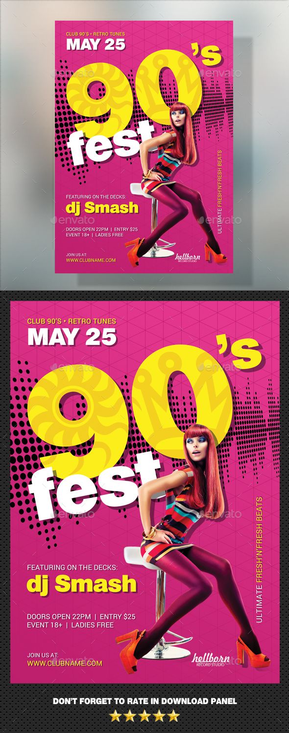 90's Party Flyer #song #special evening • Download ➝ https://graphicriver.net/item/90s-party-flyer/21263535?ref=pxcr