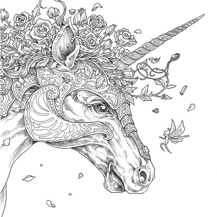 a unicorn with flowers on it's head is shown in this coloring book page