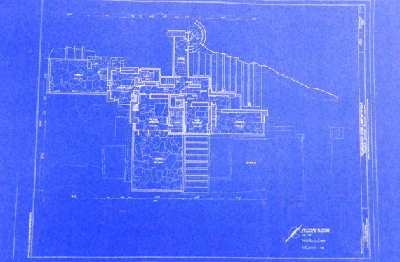 Frank Lloyd Wright Falling Water Second Floor Plan Blueprint | Falling