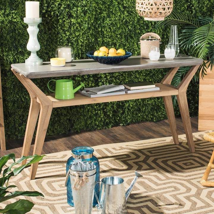 Safavieh Concrete Wood Indoor Outdoor Storage Console Table Outdoor Console Table, Indoor Outdoor Sofa Table