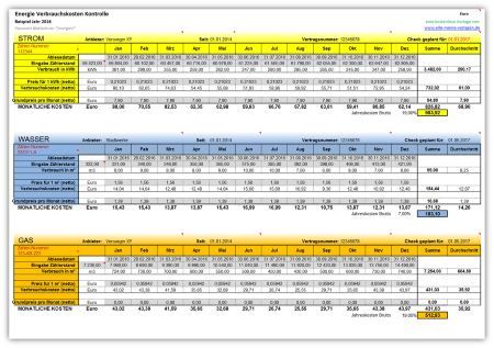 Energie Verbrauchskosten Kontrolle Excel vorlage Excel