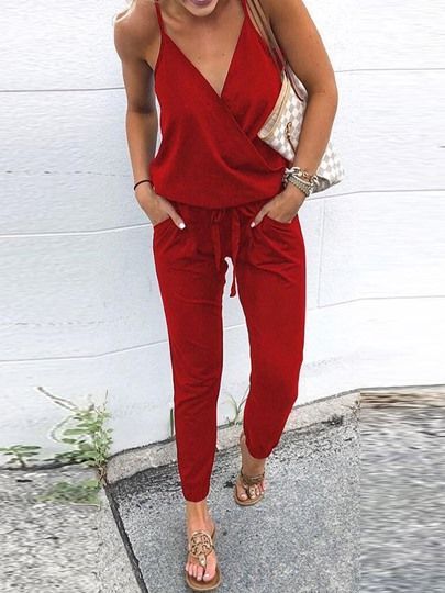Spaghettiträger V Ausschnitt Jumpsuit Overall Damen 20€ Rabatt 109€+,CODE: ...