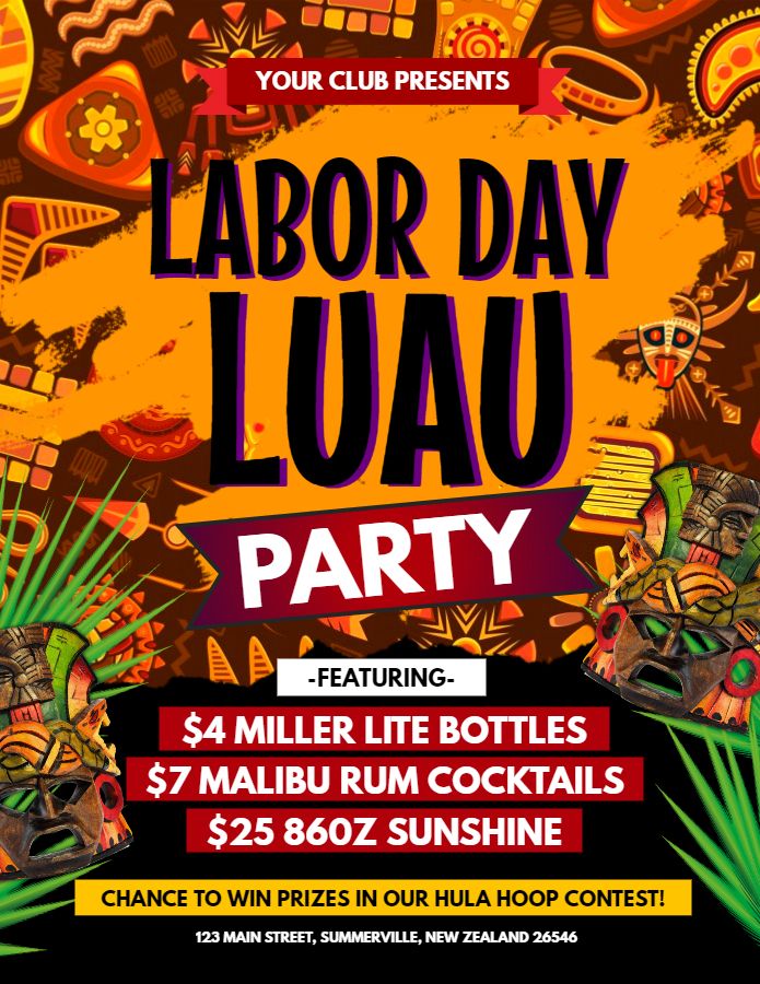 labor day luau party flyer poster template luau party luau flyers