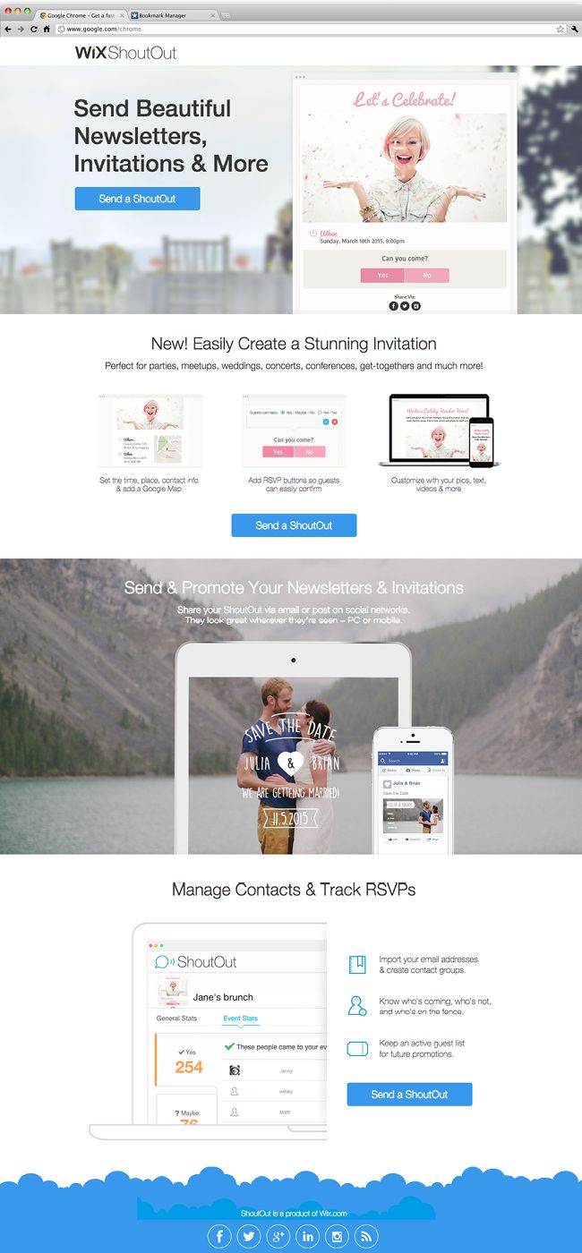 Wix Shout Out Send Beautiful Newsletters Invitations More Wix Landing Pages Pinterest Wix Landing Page Templates