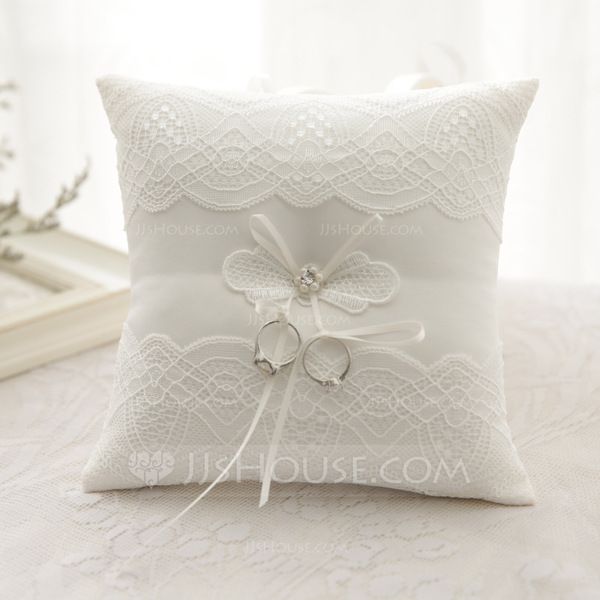Awtlife Purple Ring Pillow Flower Lace Wedding Pearl Cushion Bearer