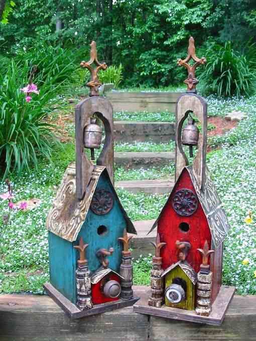 Large Rustic Church Birdhouse With Bell Each Is Unique Signed By The Artist Vintage Hardware Old World Style For Birds Large Rustic Church Birdhouse With Bell Each Is Unique Signed By The Artist Vintage Hardware Old World Style For Birds