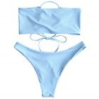 ZAFUL Womens Bathing Suit Adjustable Back Lace-up Bandeau Bikini Set S Light