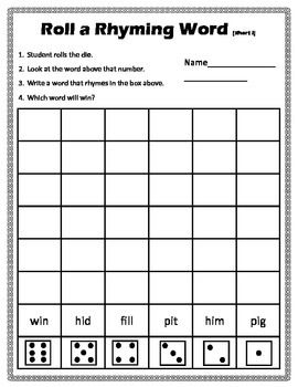 Worksheet List Of Rhyming Words For Grade 1 113 best reading rhyming images on pinterest free students can practice and short i words while having fun with rolling a die use this first grade stre