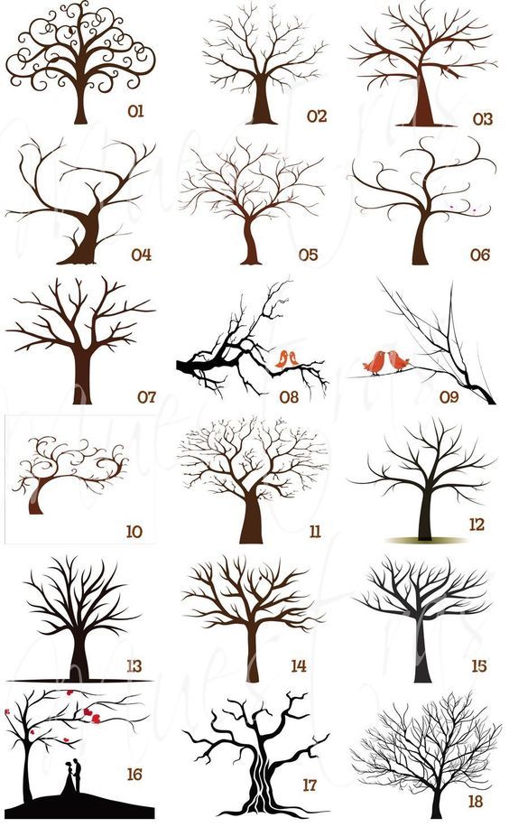 Tree illustrations for painting ideas. Awesome examples! I like the twirly tree branches. Renee' Behrens. Please also visit www.JustForYouPropheticArt.com for more painting ideas.