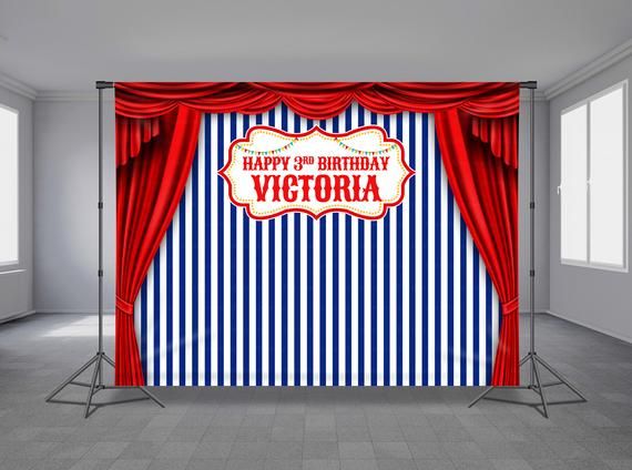 Carnivals Circus Printed on Foam Board Personalized Birthday Welcome Sign Welcome Poster Board Stripe Line Background Red Curtain