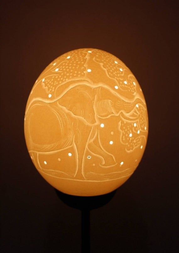 Big 5 Heads carved ostrich egg lamp Big 5 Heads carved ostrich egg lamp