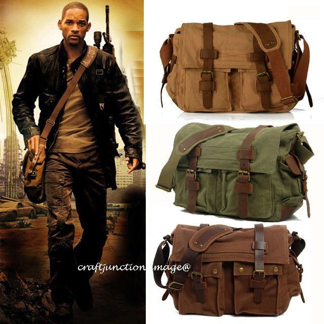 Men/'s Vintage Canvas Leather Messenger Shoulder Bag Military Crossbody Satchel