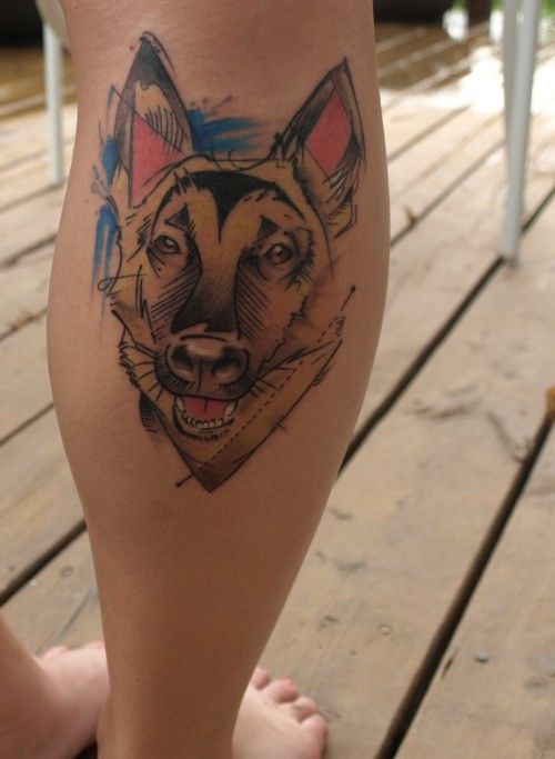 cartoon german shepherd tattoo on leg for lady tattoos cartoon german shepherd tattoo on leg for lady tattoos