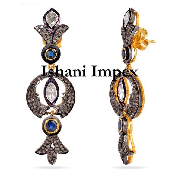 gold silver erring natural diamond earring,gold earring,,uncut diamond earring victorian jewelry,vintage fashion,wedding jewelry,fine