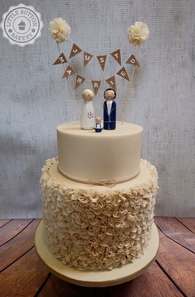 Rustic Ruffle Wedding Cake With Wooden Peg People And Bunting Rustic Ruffle Wedding Cake With Wooden Peg People And Bunting
