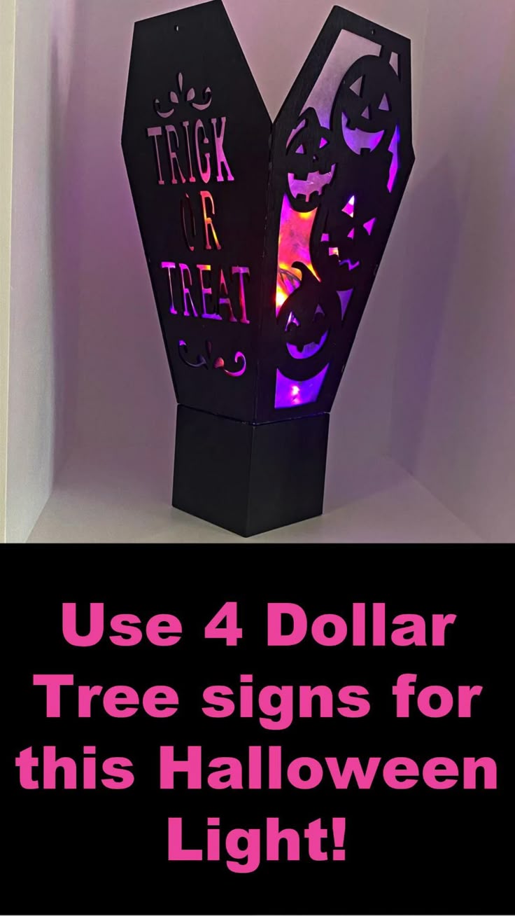 Make this easy Halloween lantern from 4 Dollar Tree signs! Halloween decorations, Halloween