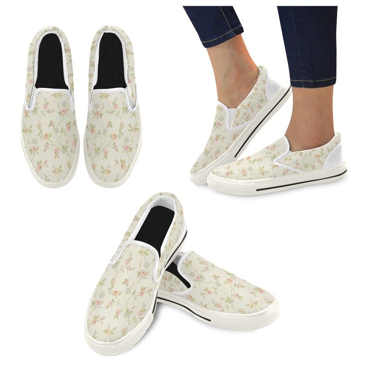floral paper cute girly pattern Women\u0027s Slip-on Canvas Shoes/Large Size (Model