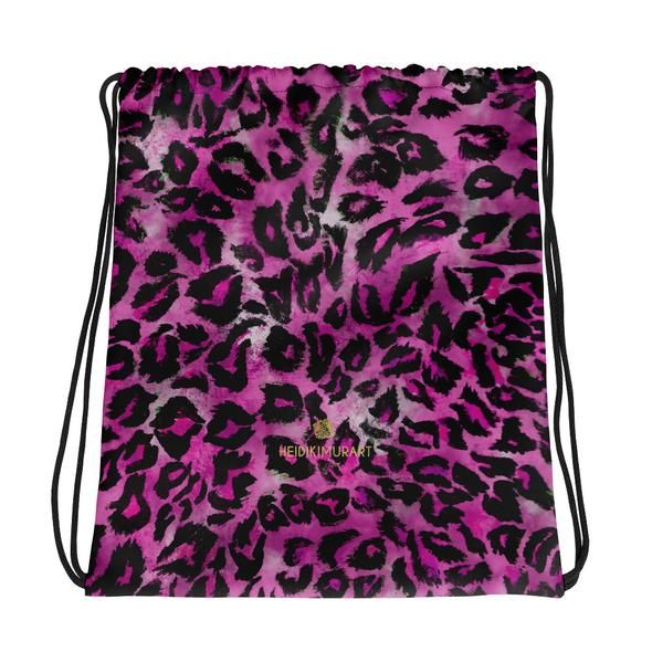 pink leopard animal print designer 15 x17 premium drawstring bag made in usa eu pink leopard leopard animal animal prints pattern