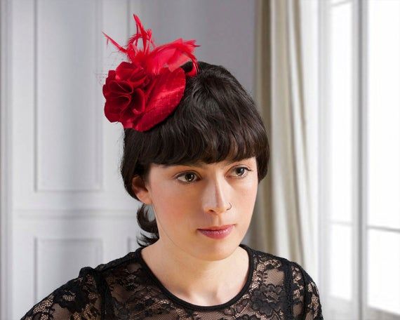 Fascinator Red, Headpiece Vintage Style, Wedding Headpiece Guests, Short Hair, Hair accessories, Pro