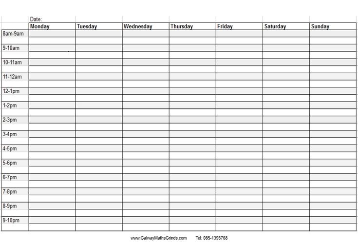 Blank Weekly Schedule With Times Timetable template, Revision Blank Weekly Schedule With Times Timetable template, Revision