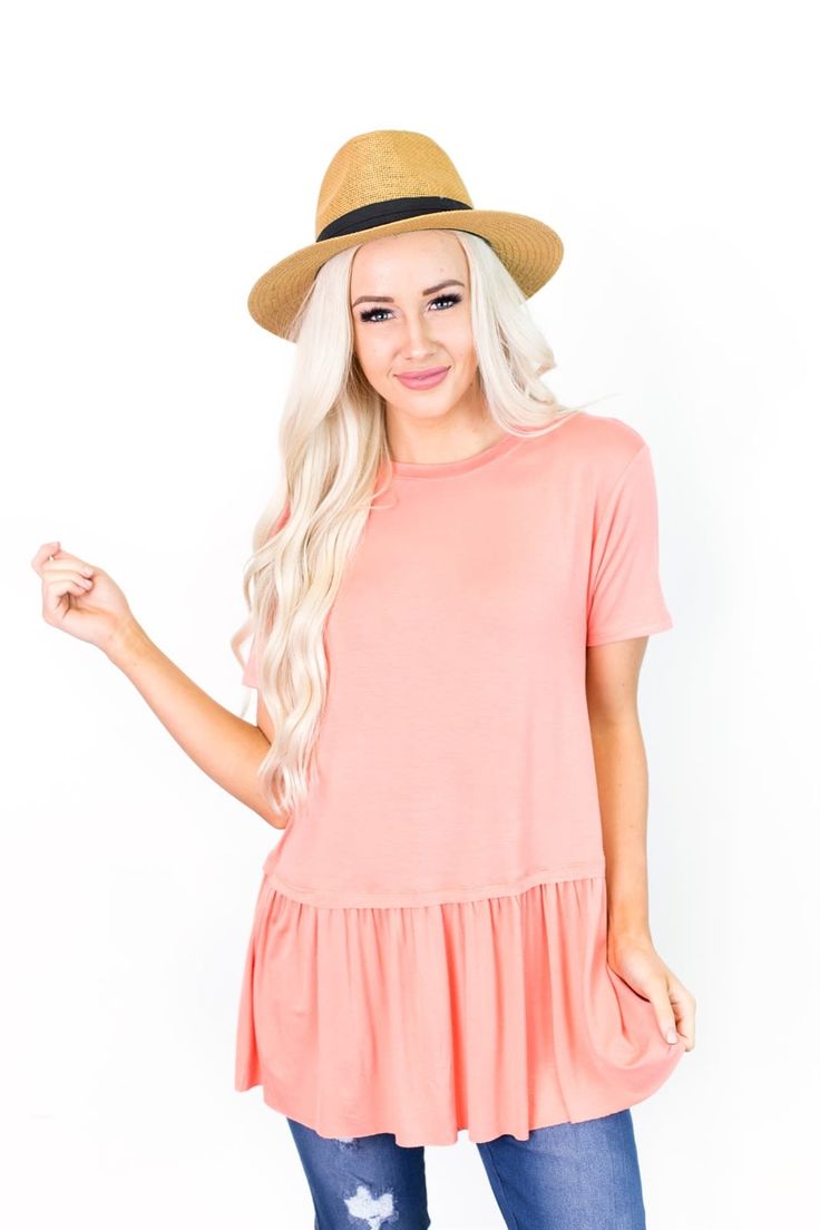Short Sleeve Peplum Tunic | S-3X | Short sleeve peplum, Cool outfits, Short sleeve tunic