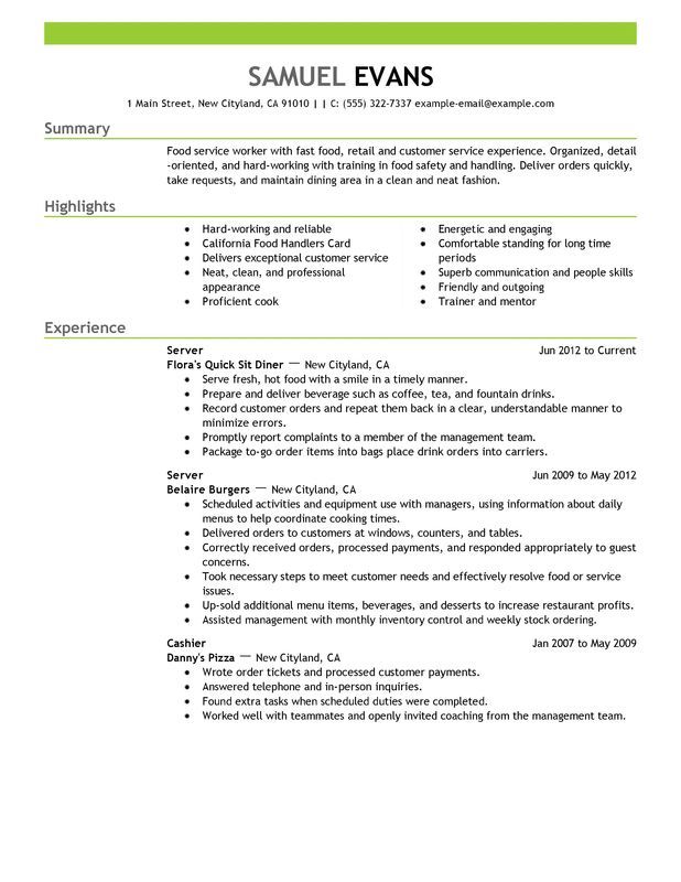 Fast Food Server Resume Example - Fast Food Server Resume Example we provide as reference to make correct and good quality Resume. Also will give ideas and strategies to develop your own resume. Do you need a strategic resume to get your next leadership role or even a more challenging position? There are so many kinds of Free Res... - http://allresumetemplates.net/1452/fast-food-server-resume-example/