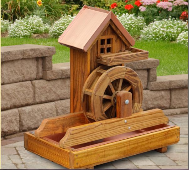 Amish Water Wheel Fountain Wooden Garden Yard Decor New Water wheel