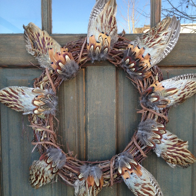 Pheasant feathered wreath Thanksgiving decorations, Pheasant feathers