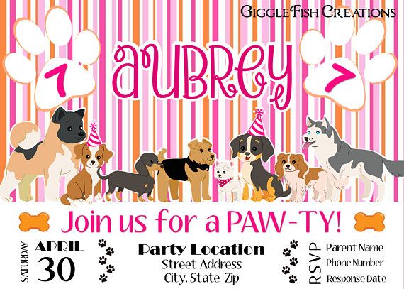 dog or puppy birthday party invitation for girls toddler birthday