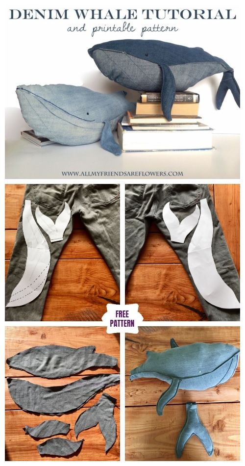 DIY Recycled Demin Jean Whale Plush Free Sew Patterns