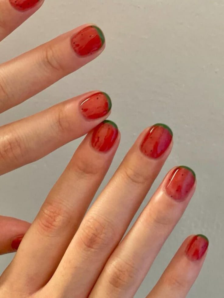 Cute Korean nails milky short nails with green French tips Blush Nails