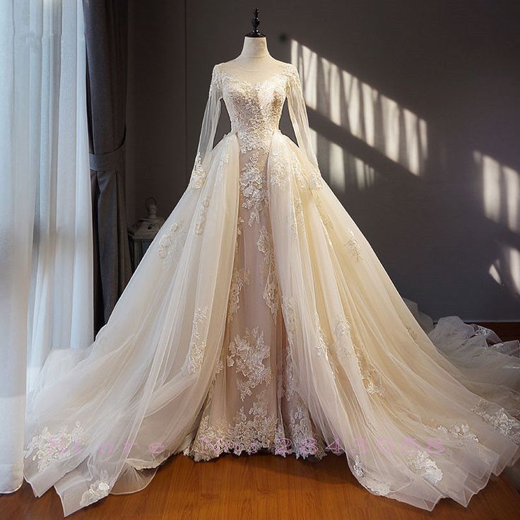 Details about New Champagne Detachable Train Mermaid Wedding Dress Appliques Tulle Bridal Gown Details about New Champagne Detachable Train Mermaid Wedding Dress Appliques Tulle Bridal Gown