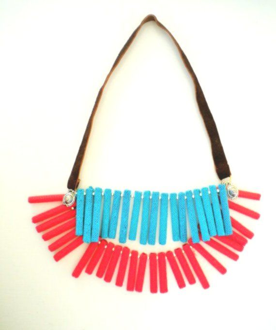 geometric necklace, boho style, tribal necklace, unique necklaces for her, textile jewelry, m...