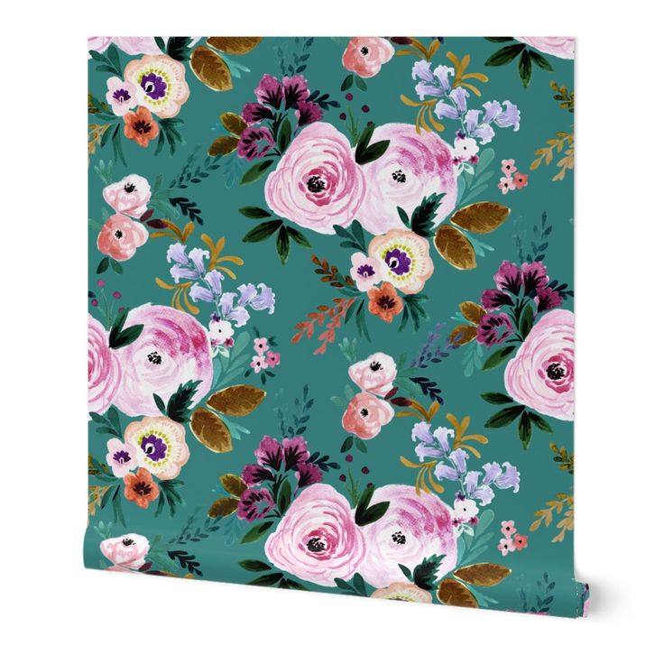 Removable Water-Activated Wallpaper Flowers Retro Flower Floral Bold Tropical