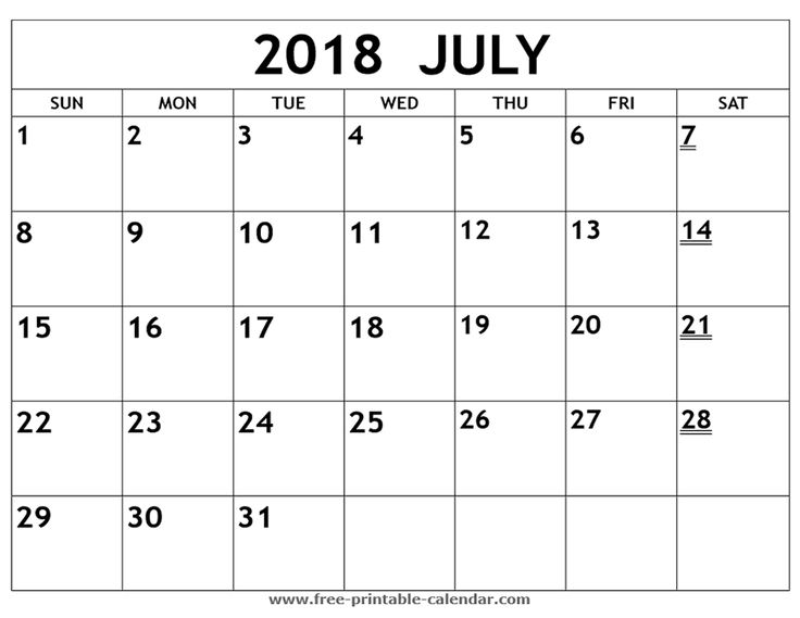 2018 july calendar printable