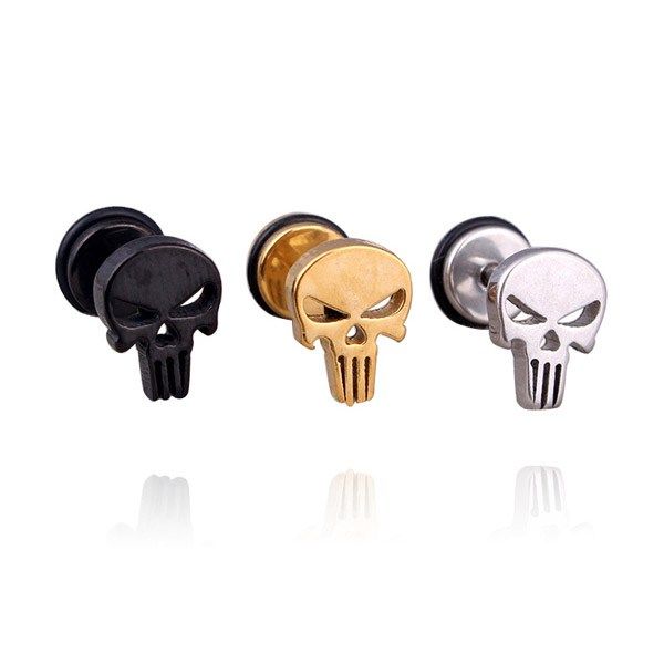 Stainless Steel Punk Skull Studs Men Earrings Black Diamond Rose Gold Punk Skull Studs Men Earrings