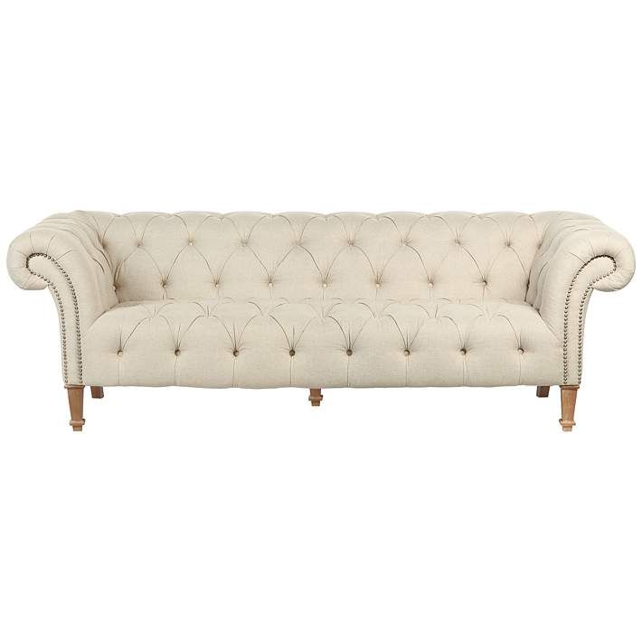 Tessa 90 3 4 Wide Tufted Beige Linen French Sofa 2x200 Lamps Plus In 2021 Style French Sofa Style, Sofa In French