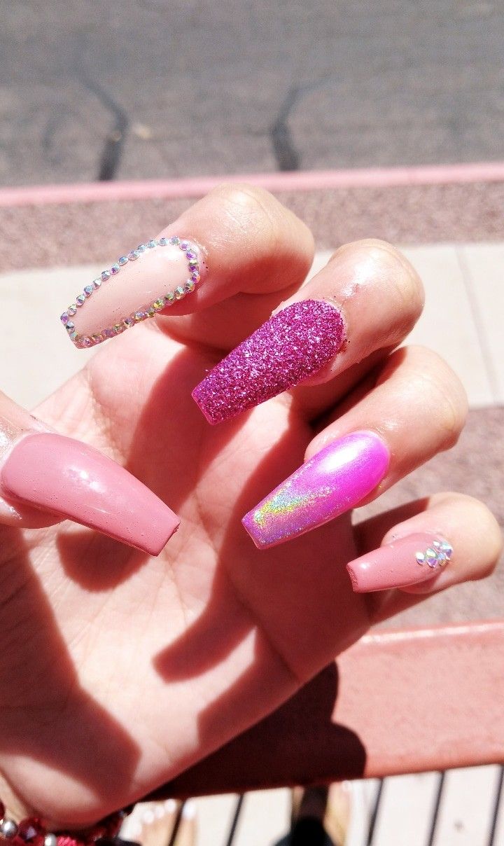 41 Elegant Nail Designs With Rhinestones Stayglam Nails Design With Rhinestones Pink Acrylic Nails Elegant Nail Designs