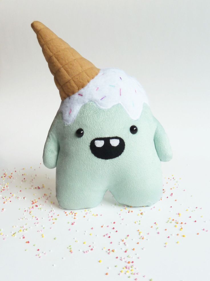 stuffed plush monster - Stuffed toy - monster toy - Ice cream - stuffed monster - Plushie - Softie - Whoops the clumsy monster by CreepyandCute on Etsy https://www.etsy.com/listing/183918702/stuffed-plush-monster-stuffed-toy