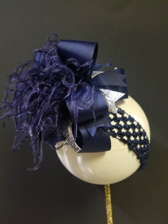 Navy & Silver Glitter Over The Top Boutique Hair Bow Hair Clip Headband