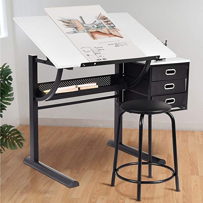 White Tangkula Drafting Table Drawing Desk Adjustable Art /& Craft Hobby Studio Architect Work