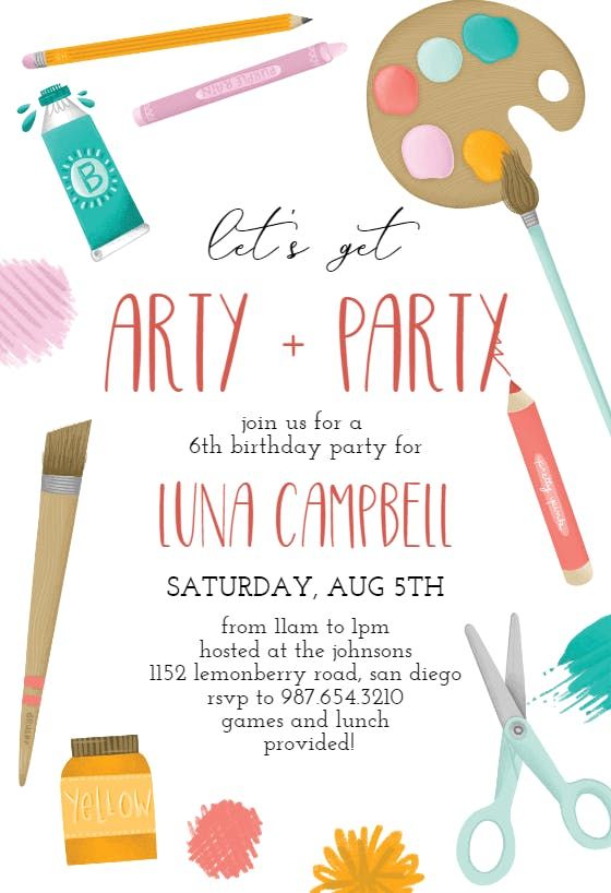 Art Party - Birthday Invitation Template | Greetings Island | Birthday